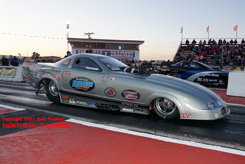 Bill Bernard - 'Hellanor' (near lane) 
vs Kirk Williams - 'Williams Bros. Racing' (far lane)